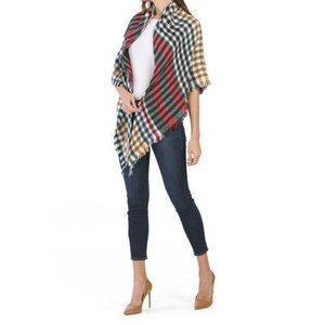 Capelli Triangle Blanket Scarf Plaid Fringe Green Red Mustard NWT Multiple Way